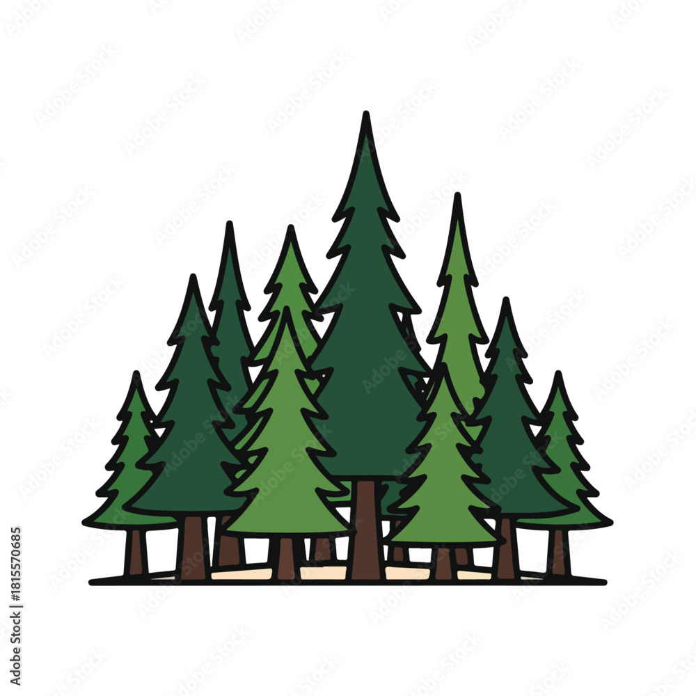 Fototapeta premium Forest Trees Illustration Green Evergreen Nature Design
