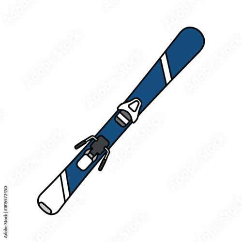 Blue Skis with Bindings Isolated on White Background