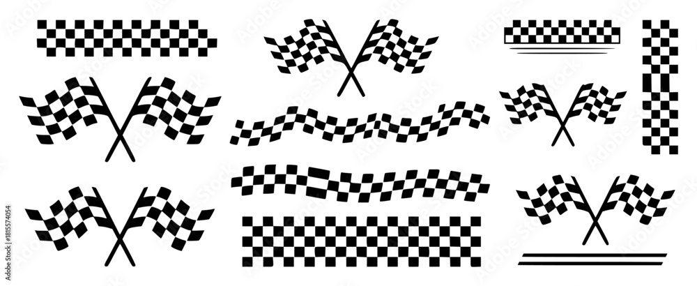 Obraz premium Collection of checkered flags and racing banners, symbolizing victory and speed