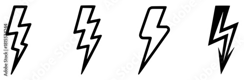 Collection of Four Stylized Lightning Bolt Icons in Black and White