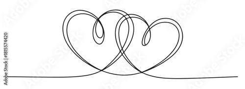 Continuous line drawing of two hearts simple vector illustration for wedding invitations and romantic designs