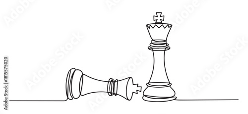 Continuous line drawing of chess pieces king and queen simple vector illustration of strategy and competition