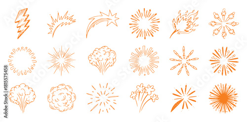 Collection of Orange Hand-Drawn Explosions, Bursts, and Starbursts