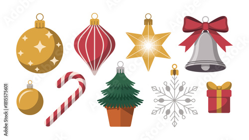 Holiday Ornaments in Joyful Array: A vibrant assortment of Christmas decorations and celebratory elements, perfect for seasonal designs. Capturing the spirit of festive times with ornaments.