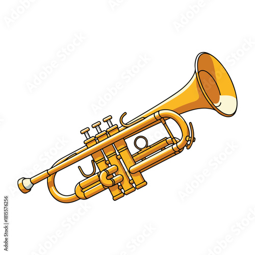 Cartoon Trumpet Illustration on White Background, Musical Instrument