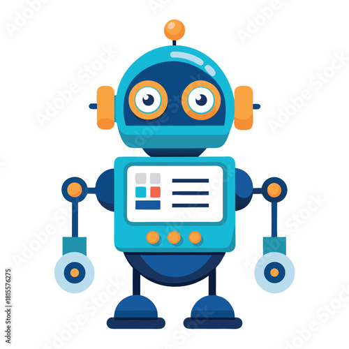 Cute Cartoon Robot Character: AI, Technology, and Future Chatbot Assistant Vector Icon