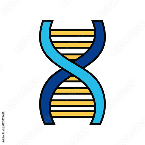 DNA Strand Icon with Blue, Yellow, and Black Outlines