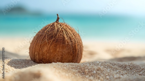 Wallpaper Mural Coconut on a sandy beach with turquoise water in a tropical paradise. Torontodigital.ca