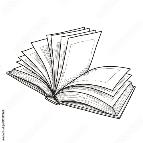 Hand-Drawn Open Book Outline Vector | Vintage Academic Reading Illustration