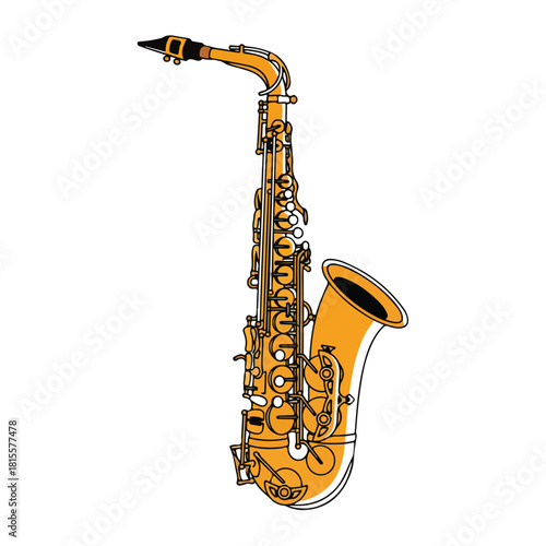 Yellow Saxophone Illustration Isolated on White Background for Music Designs