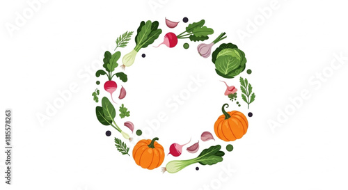 Celebrate healthy eating with this vibrant vegetable wreath, perfect for farm-to-table recipes and nutrition campaigns, conveying freshness and wellness