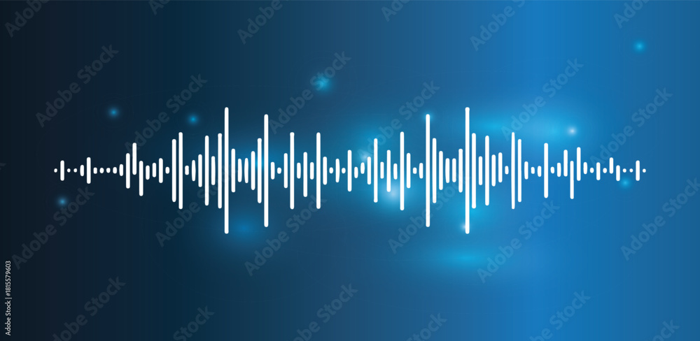 Obraz premium Dynamic sound wave audio equalizer on a blue gradient background with light effects