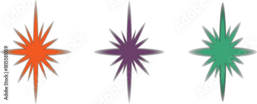 Three colorful bursting stars on a clean white background providing abstract design elements and a modern artistic feel perfect for graphic projects