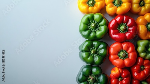 Colorful peppers on a white background with copy space on the right side
