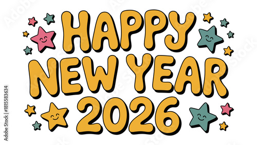 New Year 2026 Celebration: A cheerful and vibrant greeting for the New Year, featuring the warm wishes for 2026. This festive message includes stars to enhance the overall joyful design.