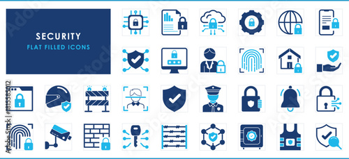 A set of flat icons related to Security.