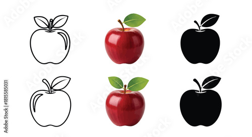 Red Apple Fruit Illustration Set in Different Styles and Forms