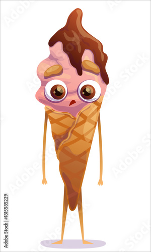 Surprised cute colorful ice cream. Ice cream, cone, sweet, character, emotion, surprise, cute, colorful