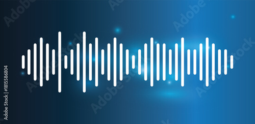 Dynamic sound wave visualizer on dark blue gradient background with subtle glowing elements
