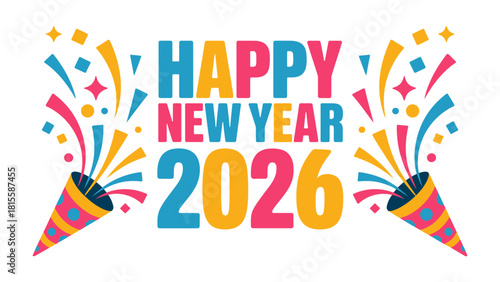 Happy New Year 2026 Celebration: Capturing the joyous spirit of a fresh start, this illustration features vibrant colors, and celebratory elements to welcome the upcoming year.