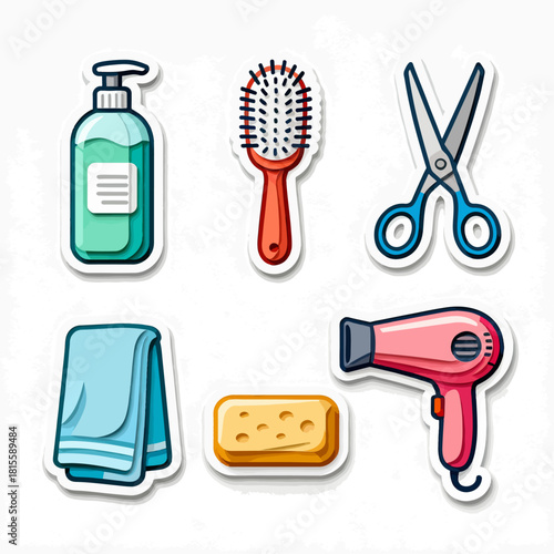 Hair care tools collection various objects for beauty treatments isolated white background