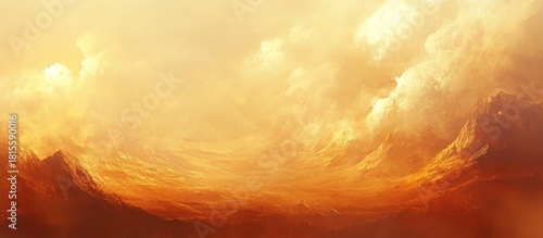 Dramatic Golden Canyon: Epic Digital Art Landscape with Fiery Hues and Glowing Haze