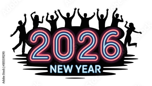 A New Beginning: Celebratory Silhouettes Usher in the Year 2026. This dynamic image captures the collective spirit of joy, optimism, and anticipation as we step into a new chapter.