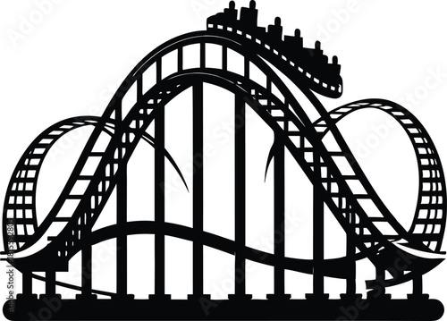 Silhouette of a classic wooden roller coaster peak vector illustration