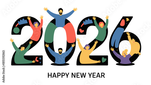 New Year Celebration 2026: A cheerful illustration marks the beginning of 2026, filled with joy, camaraderie, and bright aspirations for the future.