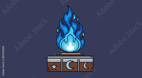 Mystical Blue Flame Altar with Celestial Symbols.