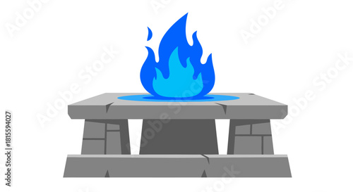 Mystical Blue Flame Altar Stone Pedestal Illustration.