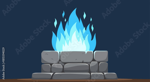 Mystical Blue Fire Burning on a Stone Altar.