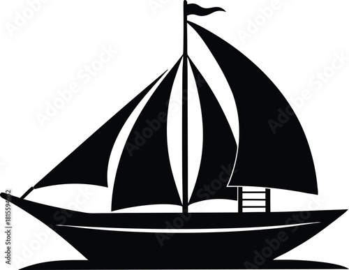 Simple black silhouette of a sailboat with two masts vector illustration