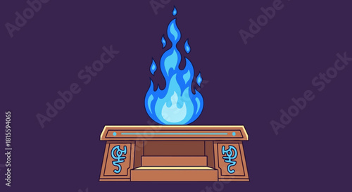 Mystical Blue Flame on an Ancient Altar.