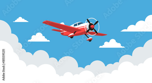 Red Propeller Plane Flying Through the Sky.