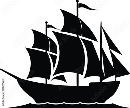 Classic tall ship silhouette with full sails