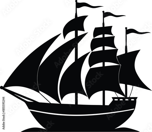 Classic tall ship silhouette with full sails