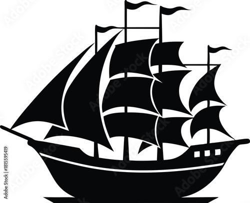 Classic tall ship silhouette with full sails
