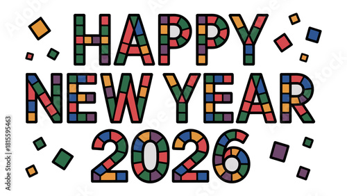 Festive Happy New Year 2026: A vibrant and colorful design proclaiming Happy New Year 2026, perfect for celebrating the start of a new year.