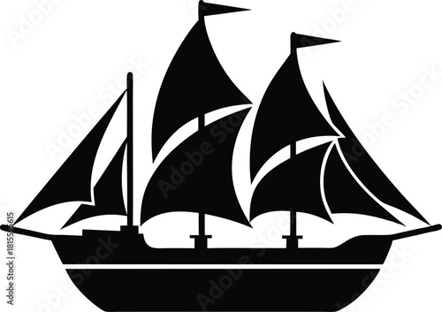Classic tall ship silhouette with full sails