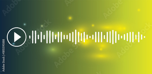 Audio waves background in glowing gradient colors, with a play button
