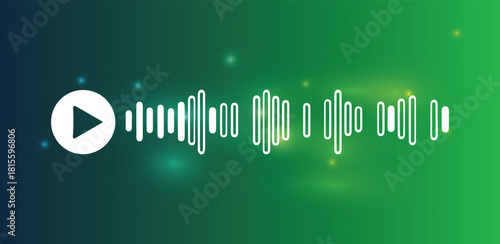 Abstract sound waves with a play button on a vibrant gradient background