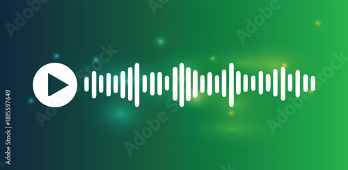 Play button and sound waves on a gradient background, representing audio media