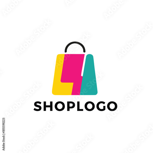 Dynamic and colorful shopping bag logo vector