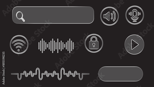 Digital interface icons search sound lock wifi and play button