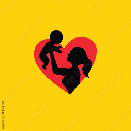 Mother and child silhouette inside heart showing love