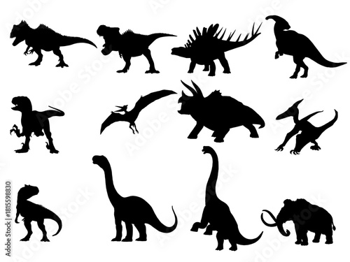 Silhouette of various dinosaurs, vector illustration, used for illustration work