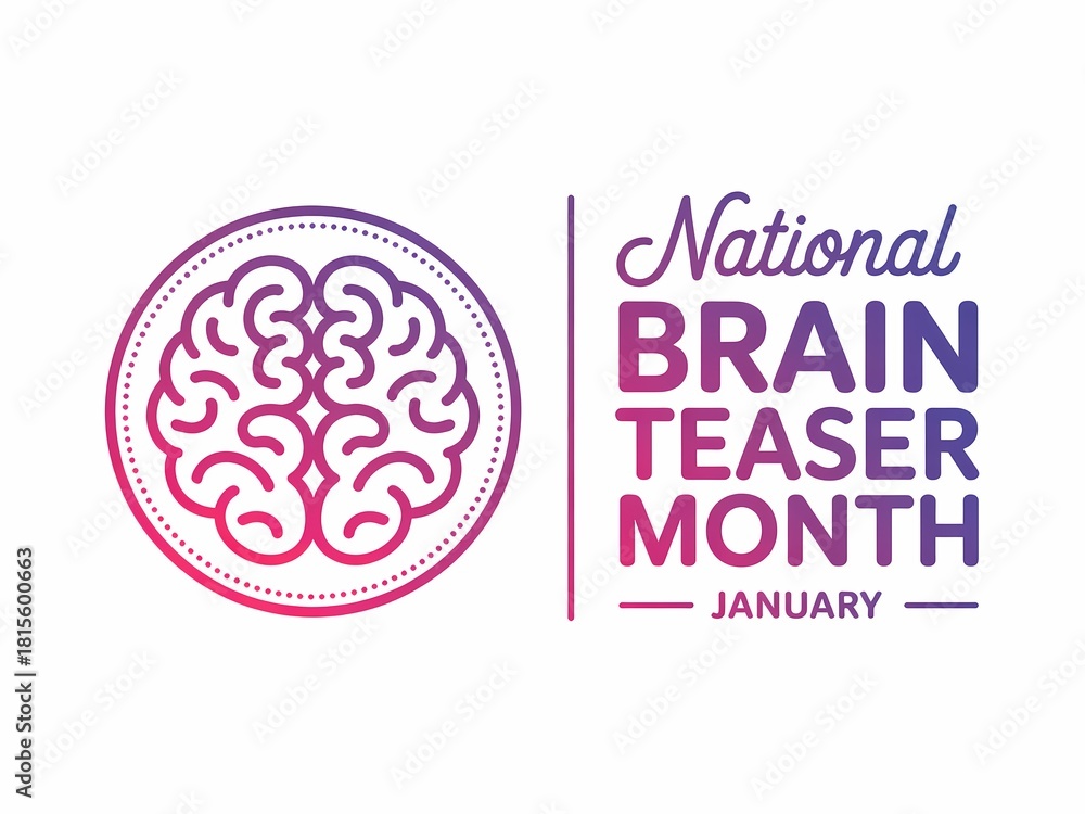 Obraz premium Celebrate national brain teaser month in january with a stylized brain graphic and festive text