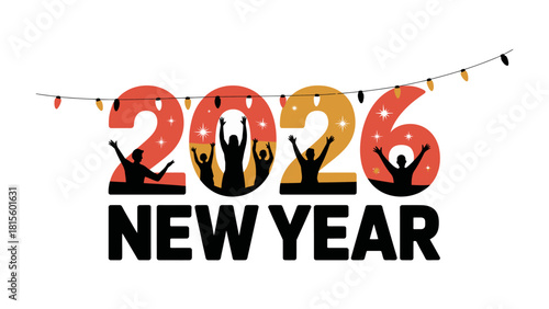 New Year Celebration: Festive and vibrant digital art captures the excitement of a new year, showcasing silhouettes celebrating within the numbers.