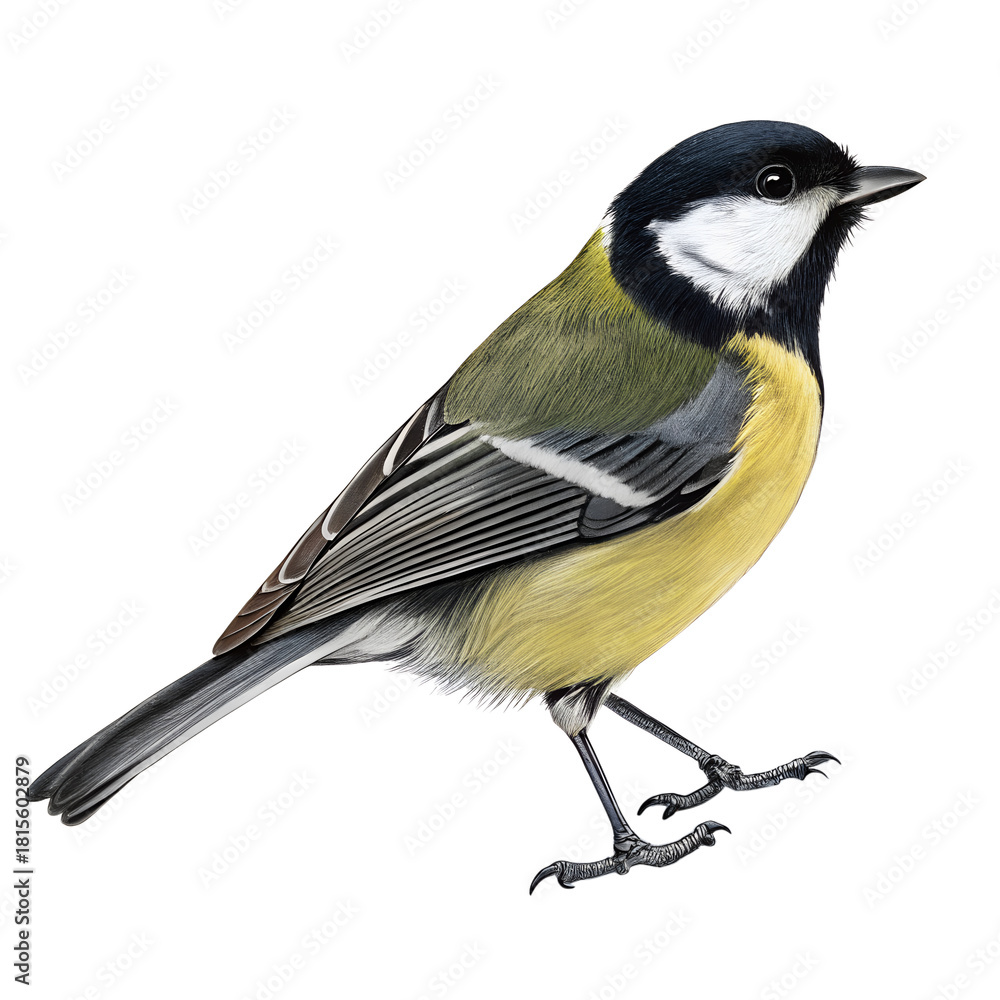 Obraz premium Great tit bird parus major close up isolated on black background small bird wildlife bird watching nature